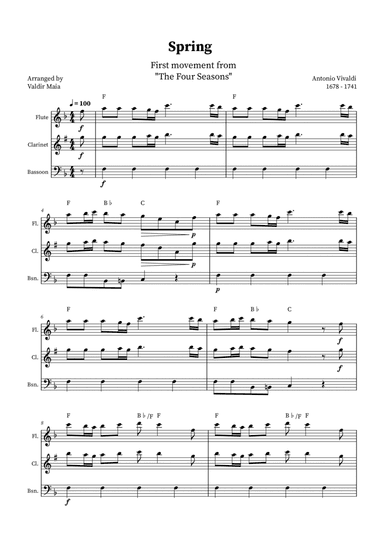 Spring - The Four Seasons for Flute, Clarinet and Bassoon Trio (+ CHORDS)