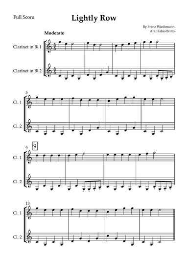 Lightly Row for Clarinet in Bb Duo