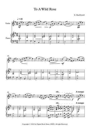 To A Wild Rose - Edward MacDowell (Violin + Piano)