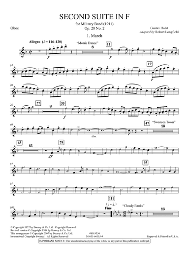 Second Suite in F (arr. Robert Longfield) - Oboe