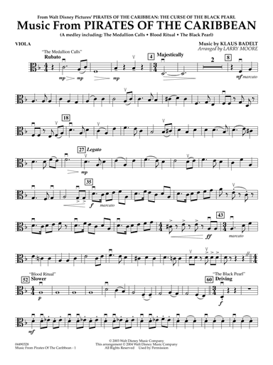 Music from Pirates Of The Caribbean (arr. Larry Moore) - Viola