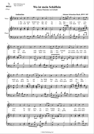 Wo ist mein Schaflein, BWV 507 (Original key. E-flat Major)