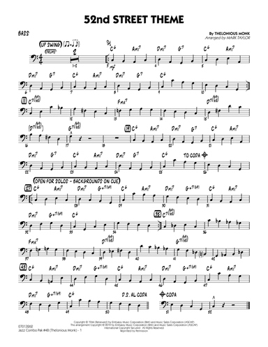 Jazz Combo Pak #48 (Thelonious Monk) (arr. Mark Taylor) - Bass