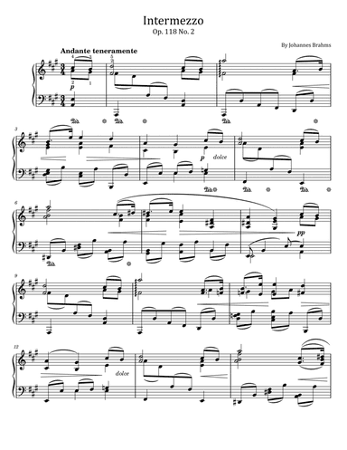 Johannes Brahms - Intermezzo - Op. 118 No. 2 (A Major) - Original With Fingered