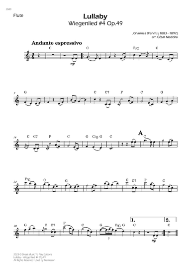 Brahms' Lullaby - Flute Solo - W/Chords