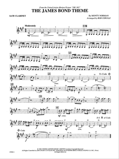 The James Bond Theme: 1st B-flat Clarinet