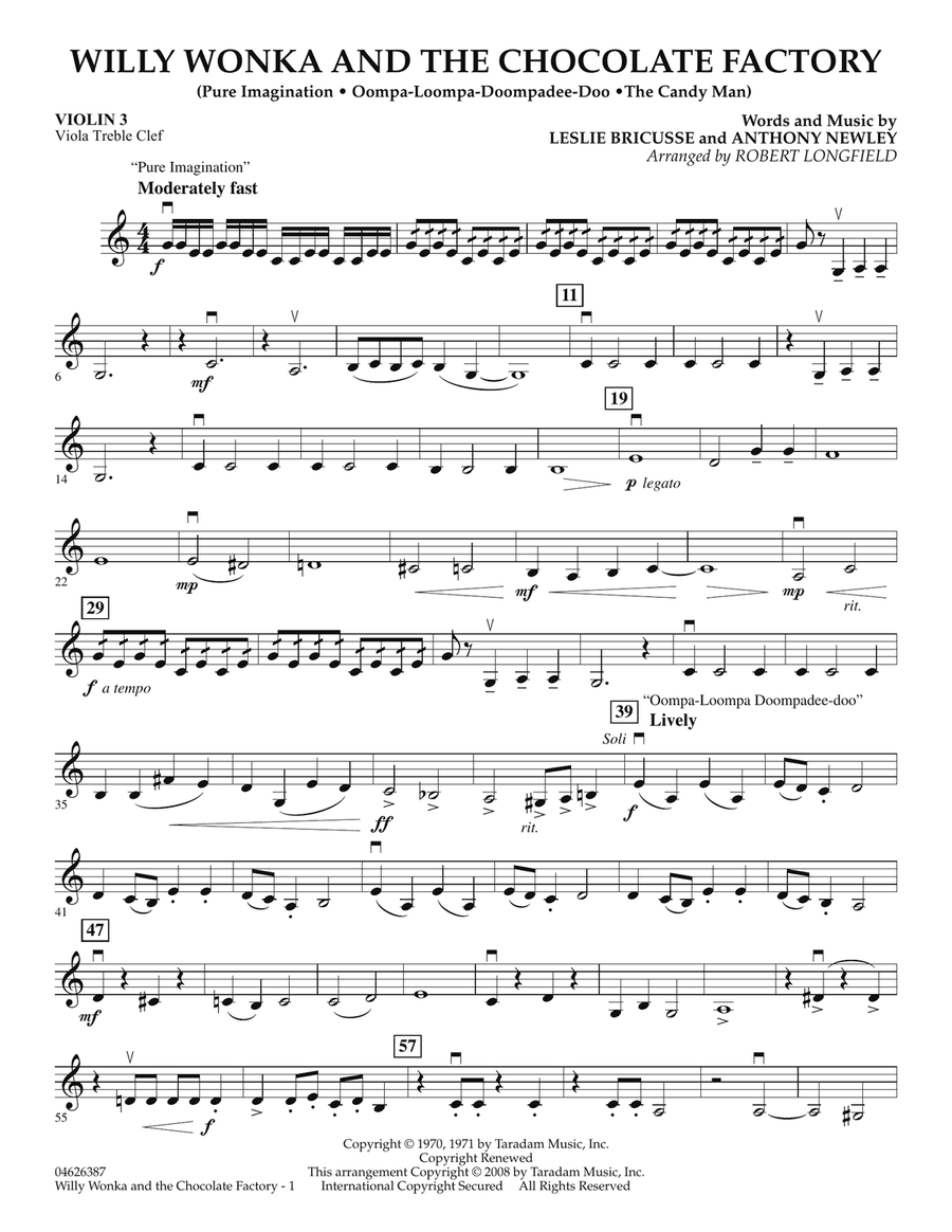 Willy Wonka And The Chocolate Factory (Medley) - Violin 3 (Viola Treble Clef)