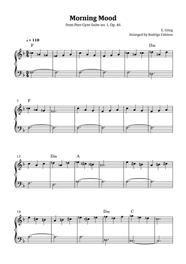 Morning Mood (easy piano - beginner to intermediate level 1 - with fingerings and chords)