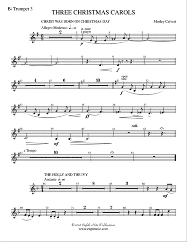 Three Christmas Carols: 3rd B-flat Trumpet