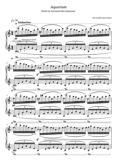 Saint-Saëns - Aquarium - From Le Carnaval des Animaux - Original With Fingered - For Piano Solo