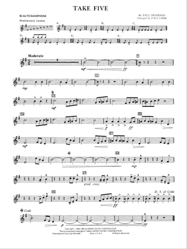 Take Five: E-flat Alto Saxophone