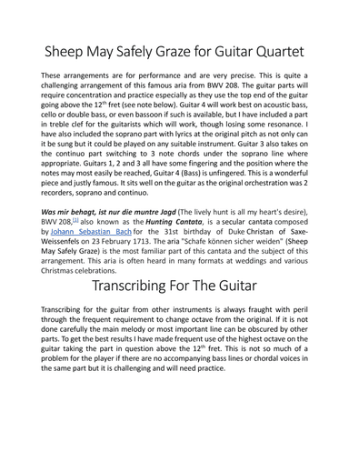 Sheep May Safely Graze for Guitar Quartet