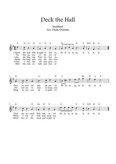 Deck the Halls (G major - leadsheet - with lyrics)
