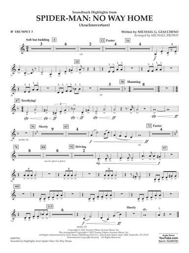 Soundtrack Highlights from Spider-Man: No Way Home (arr. Brown) - Bb Trumpet 3