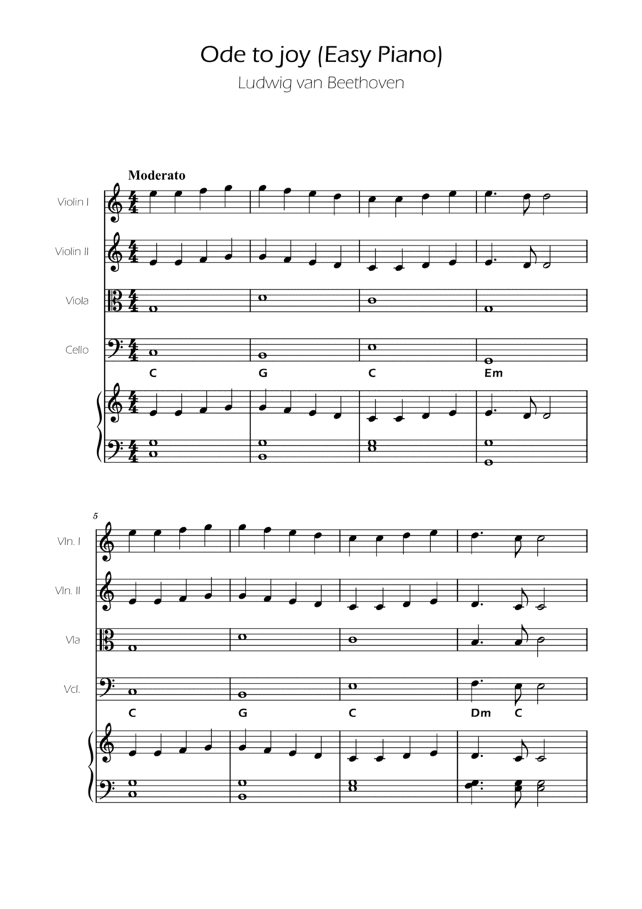 Ode To Joy - Easy String Quartet w/ piano accompaniment