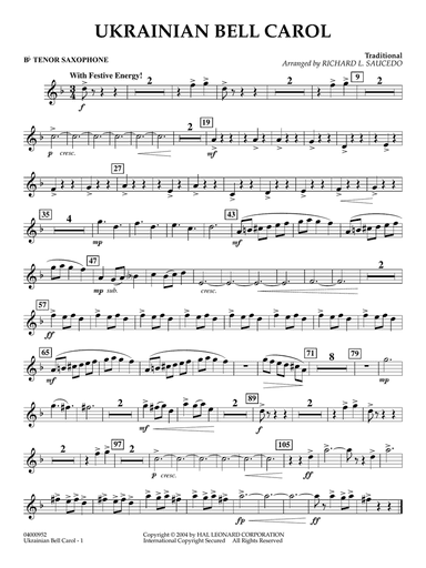 Ukrainian Bell Carol (arr. Richard L. Saucedo) - Bb Tenor Saxophone