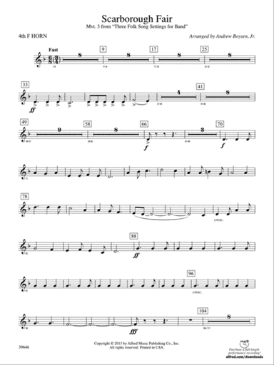 Scarborough Fair: 4th F Horn