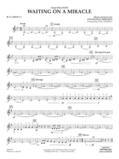 Waiting On A Miracle (from Encanto) (arr. Paul Murtha) - Bb Clarinet 3