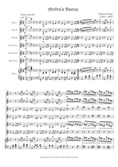 "Anitra's Dance" Grieg Peer Gynt Suite Flute Choir 3 Flutes 2 Alto Flutes Bass Flute. Optional Piano