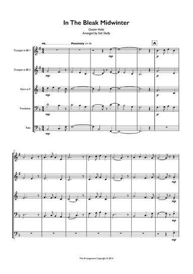 In The Bleak Midwinter (Holst) for Brass Quintet