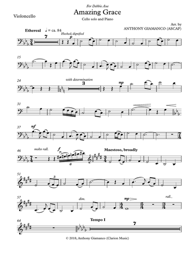 Amazing Grace (cello solo and piano) - CELLO PART