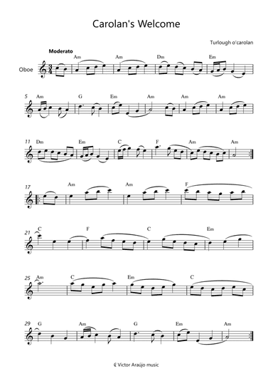 Carolan's Welcome - Oboe Lead Sheet With Chord Symbols