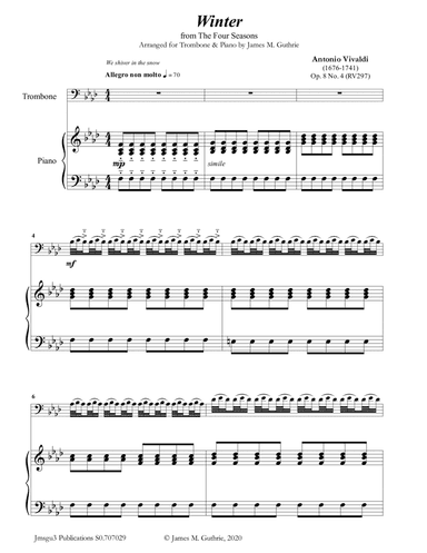 Vivaldi: Winter from the Four Seasons for Trombone & Piano