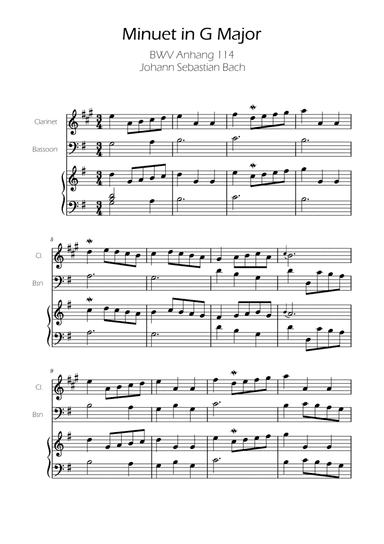 Minuet in G major BWV Anh. 114 - Bach - Clarinet and Bassoon w/ Piano