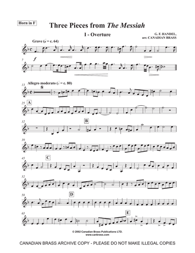 Three Pieces from the Messiah - F Horn