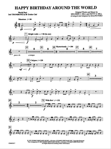 Happy Birthday Around the World: (wp) 2nd B-flat Trombone T.C.