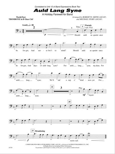 Auld Lang Syne (A Holiday Farewell for Band): (wp) 1st B-flat Trombone B.C.
