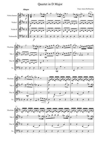 Quartet for Viola d'amore, 2 Violins and Cello