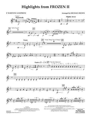 Highlights from Disney's Frozen 2 (arr. Michael Brown) - Eb Baritone Saxophone