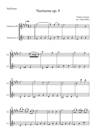 Nocturne Op.9 No. 2 (Frédéric Chopin) for Clarinet in Bb & Clarinet in A Duo