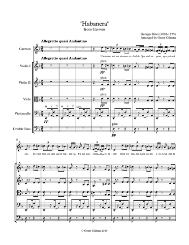 "Habanera" from Bizet's Carmen - for String Orchestra and Mezzo-Soprano - Score & Parts