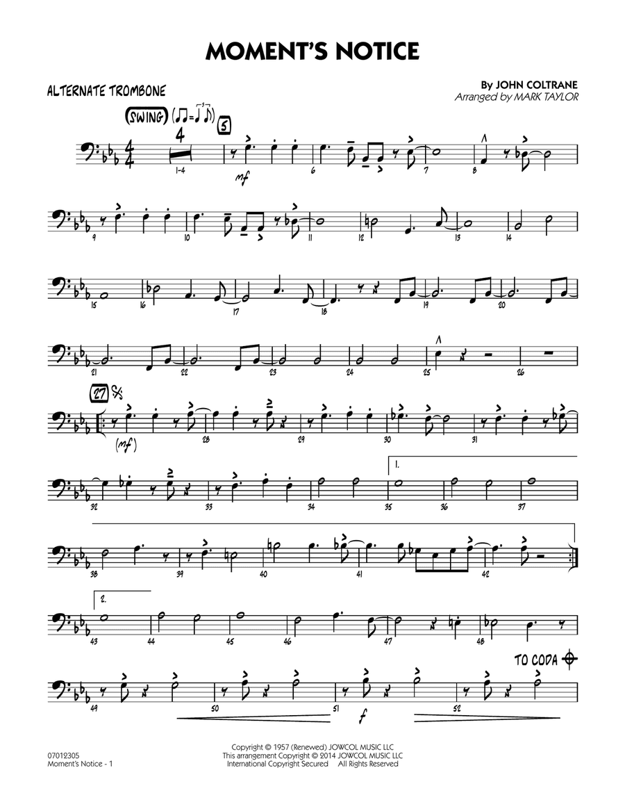 Moment's Notice (arr. Mark Taylor) - Alternate Trombone