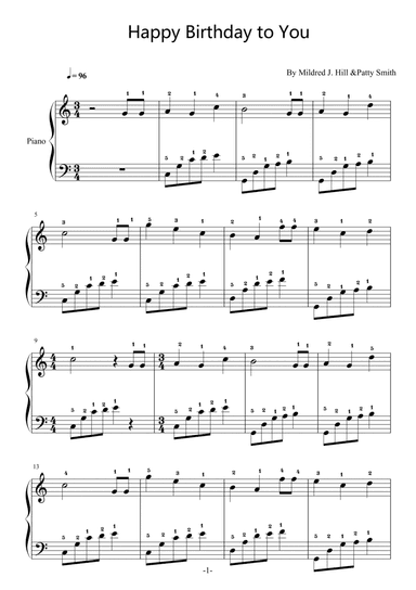 Happy Birthday to You,Easy Piano,with Fingering,C Major