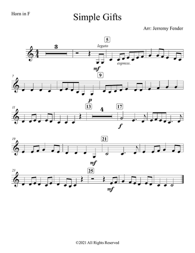 Simple Gifts (Easy) (Horn and Piano)