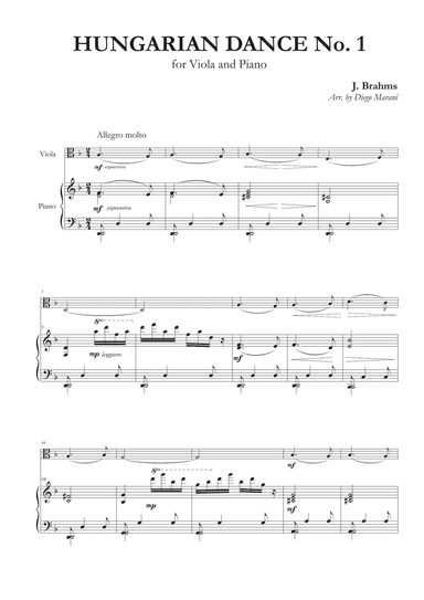 Hungarian Dance No. 1 for Viola and Piano