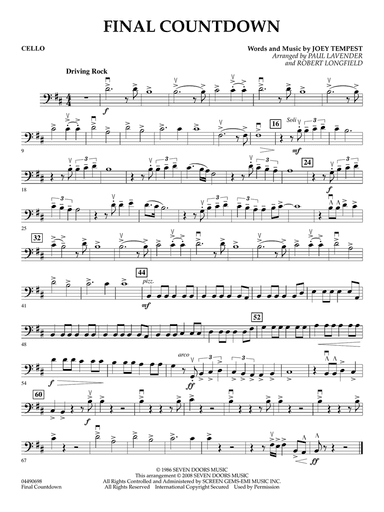 Final Countdown (arr. Paul Lavender and Robert Longfield) - Cello