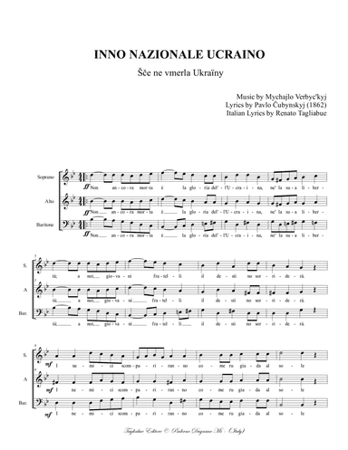 ANTHEM OF UKRAINE - Arr. for SABar Chorus - Italian Lyrics and Original and transliterated Ukraine l