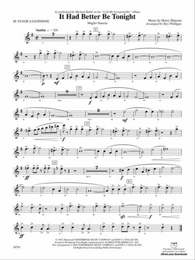 It Had Better Be Tonight (Meglio Stasera): B-flat Tenor Saxophone