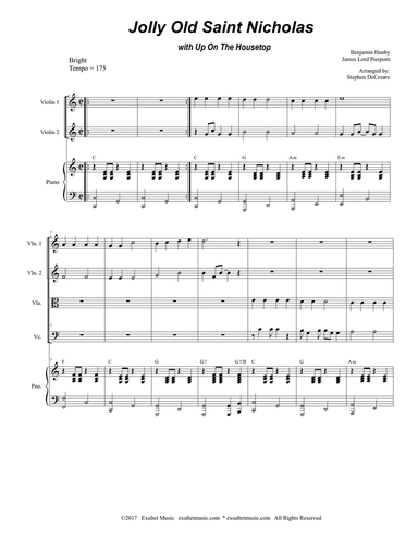 Jolly Old Saint Nicholas with Up On The Housetop (for String Quartet and Piano)