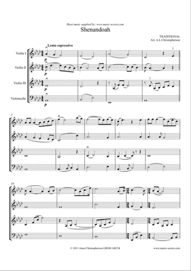 Shenandoah - 3 Violins and Cello
