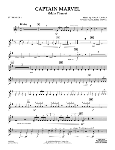 Captain Marvel (Main Theme) (arr. Michael Brown) - Bb Trumpet 2
