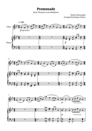 Promenade (from "Pictures at an Exhibition") - for solo oboe and piano accompaniment