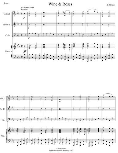 Johann Strauss II - "Wine, Women and Song" Waltz arr. for piano quartet
