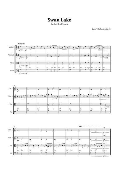 Swan Lake by Tchaikovsky for String Quartet