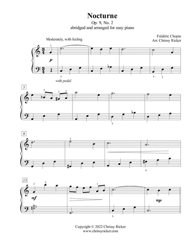 Nocturne, Op. 9, No. 2 - easy piano