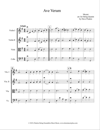 Mozart Ave Verum for String Quartet